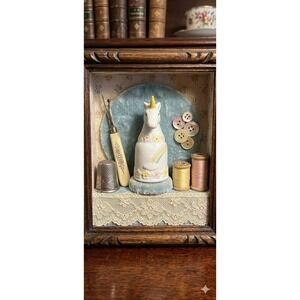 Vintage Enesco Unicorn Porcelain Thimble Rainbow Flowers Ann Personalized Taiwan